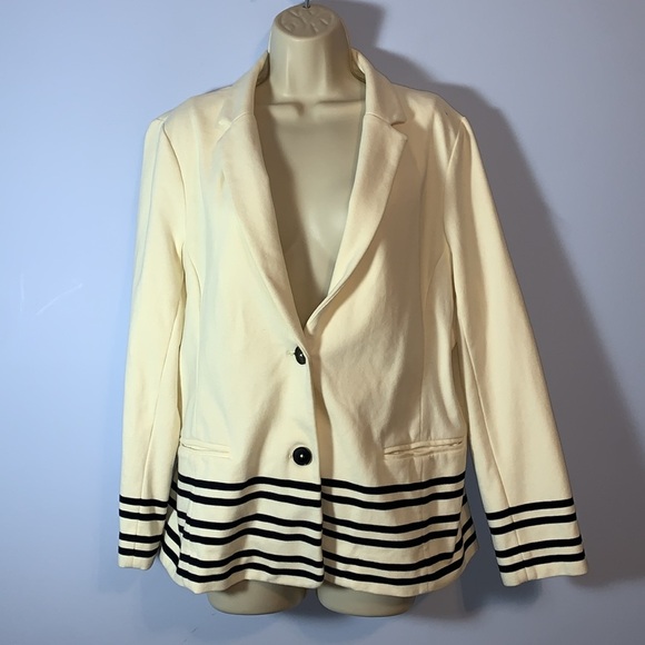 J. Crew Soft Cream cotton jersery nautical blazer sailor stripes size XL - Picture 1 of 6